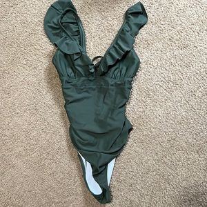 Womens M/L DARK GREEN ONE PIECE BATHING SUIT